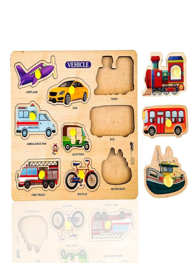 Bugbee Toys Wooden Transport Puzzle for Kids | Montessori Educational Vehicle Puzzle Board | Bright Color Jigsaw for Toddlers | Learn Cars, Trains, Planes & Boats | 28x22 cm (Transport Wooden Big) - Image 1